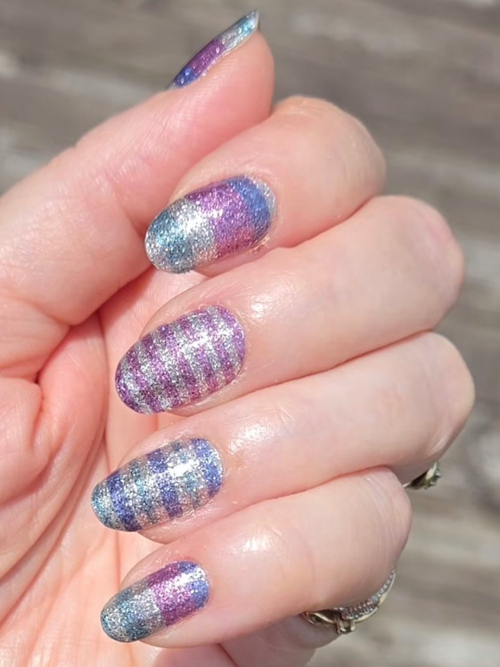 *Exclusive* Color Street: Silver Linings | Stripes Glitter Blue Turquoise Pink - Picture 2 of 10